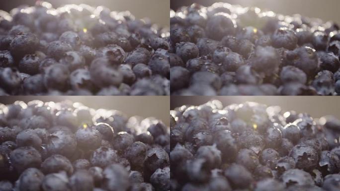 早餐桌上的新鲜蓝莓的特写农场