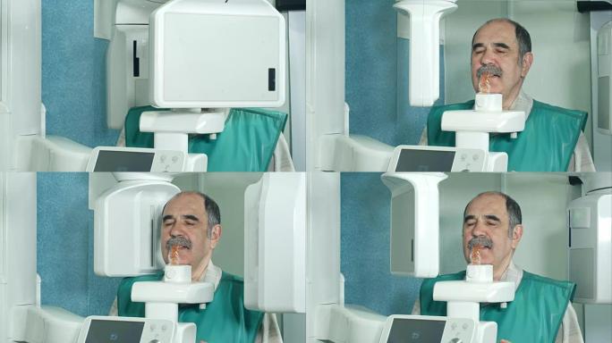 使用全景和头颅x线扫描仪检查牙齿的高级患者