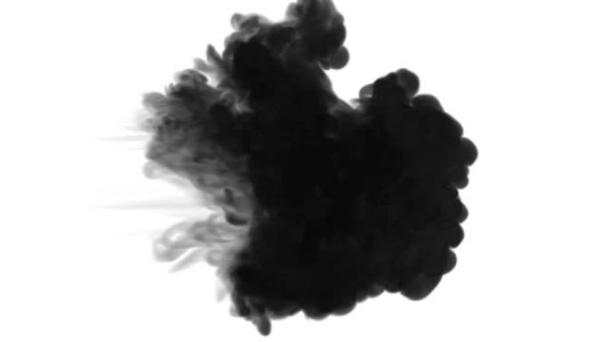 一股墨水流，注入黑色染料云或烟雾，墨水以慢动作注入白色。黑色在水中敞开。漆黑的背景或烟雾背景，用于墨