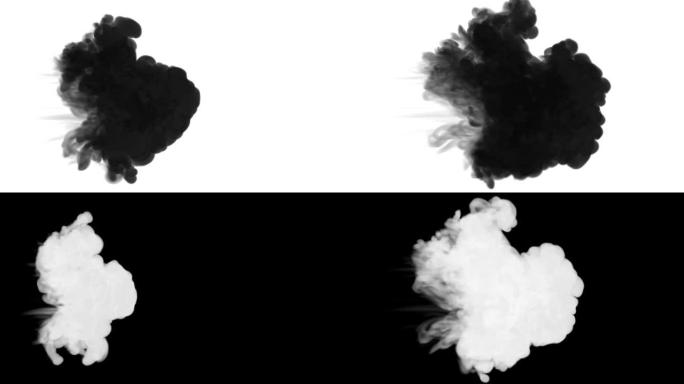 一股墨水流，注入黑色染料云或烟雾，墨水以慢动作注入白色。黑色在水中敞开。漆黑的背景或烟雾背景，用于墨