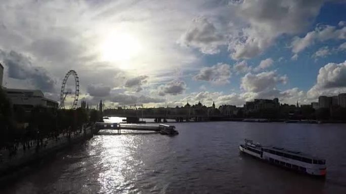 泰晤士河，大本钟和伦敦眼，延时，伦敦，环路