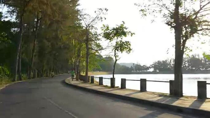 泰国夏季日落普吉岛奈哈恩湖公路旅行全景4k