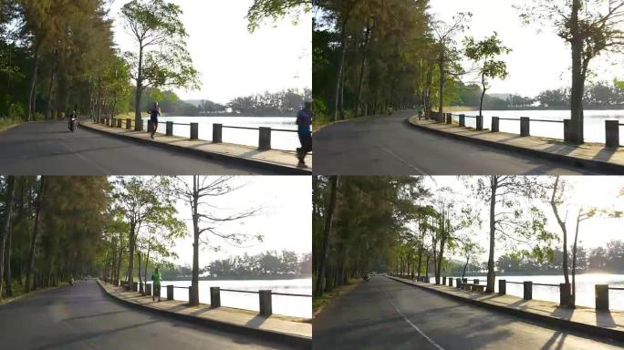 泰国夏季日落普吉岛奈哈恩湖公路旅行全景4k