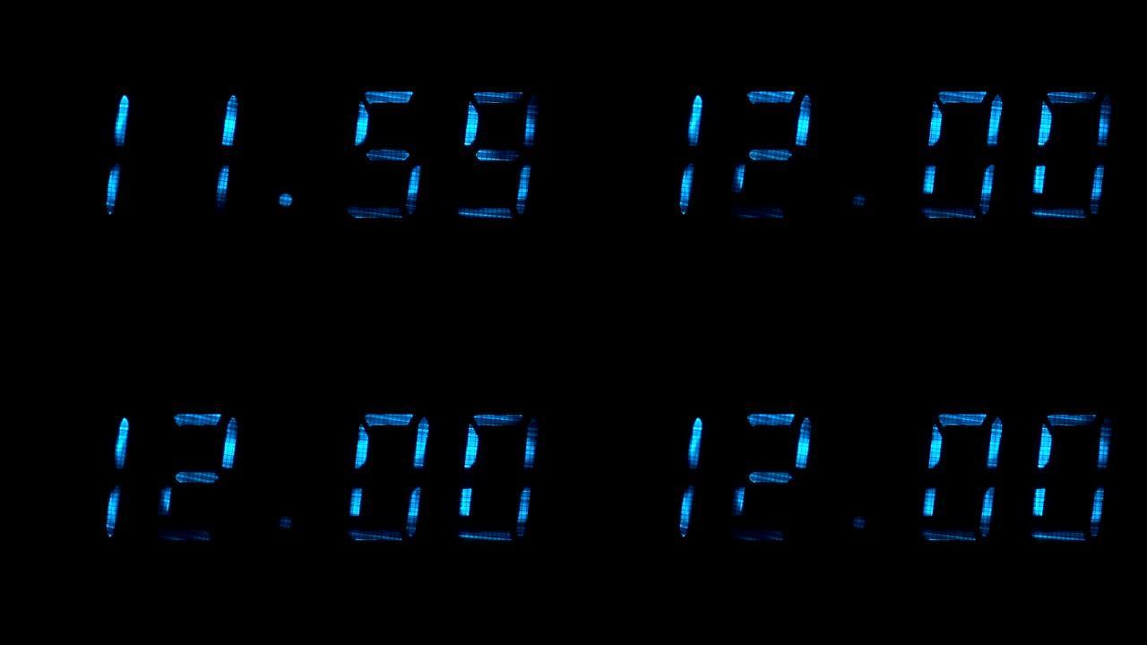 数字时钟显示11小时59分钟到12小时00分钟的时间