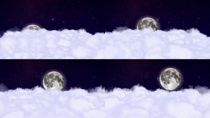 云，月亮，在夜空中飞行，动画，渲染，背景，循环