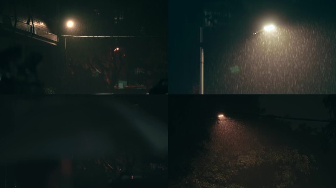夜晚 大雨 雨景 雨天空镜头