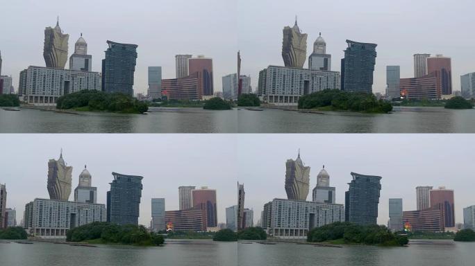 中国澳门城市黄昏时间岛湾著名酒店4k