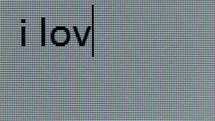特写镜头在计算机屏幕上键入 “我爱你 :)”。