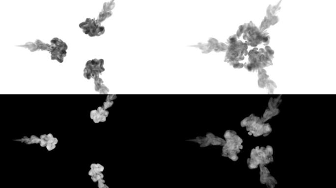 大量流动形成环，墨水注入在慢动作中被隔离在白色上。水中黑色墨水 ..