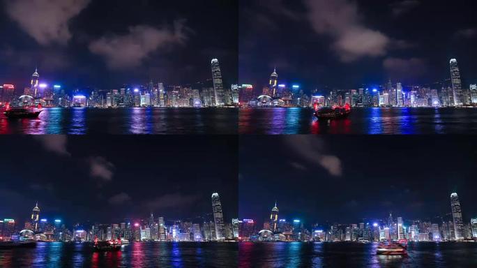 维多利亚港香港灯光交响乐的4k延时