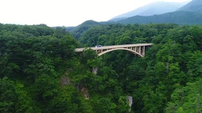 夏季2017年日本宫城县大崎市鸣子峡谷和河流的德莱恩航拍