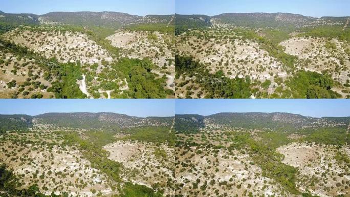 山地景观。塞浦路斯岛雪松谷。飞行在高空