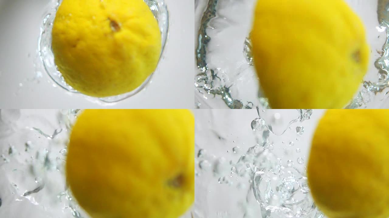 半柠檬掉入水中