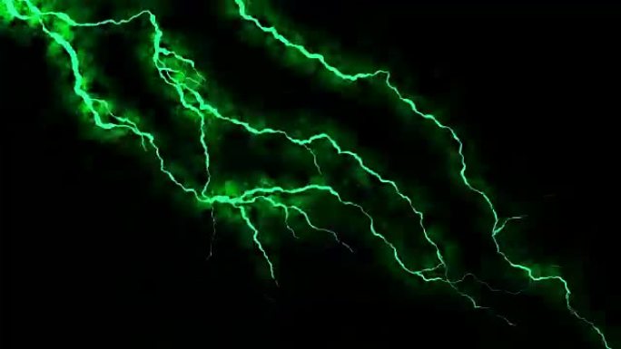 电噼啪作响。带电弧的摘要背景。现实的雷击。雷雨闪烁着闪电。无缝循环。绿色。