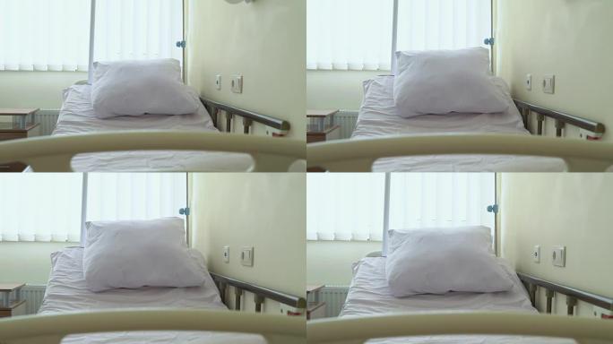病房内可调节的病床。使用遥控器调节水平。