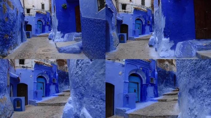 POV，走在蓝色小镇Chefchaouen Chaouen/摩洛哥，第一视角