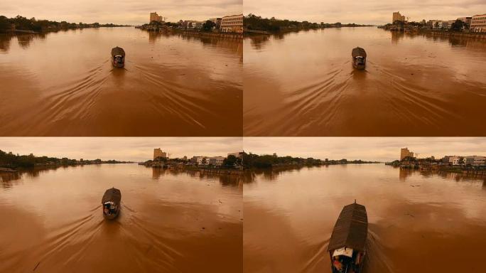 日落时分的砂拉越河，多莉在追赶小船