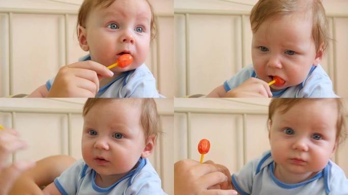 男婴吃棒棒糖