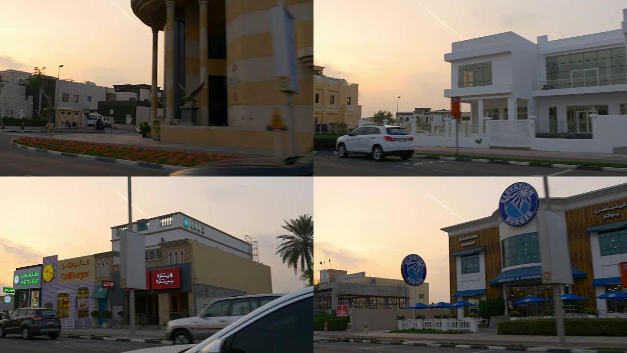 迪拜城市日落时间公路旅行侧窗4k阿拉伯联合酋长国