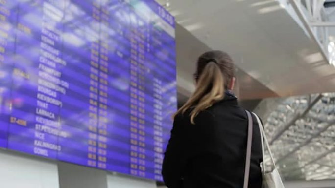 机场的几个游客关于信息屏幕。