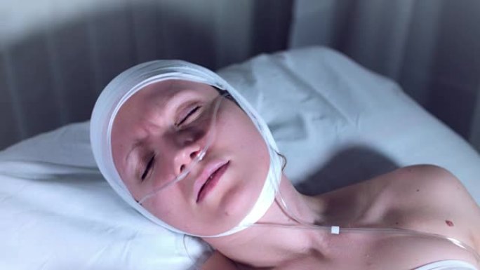 4k医院拍摄的带鼻呼吸管的病女子噩梦
