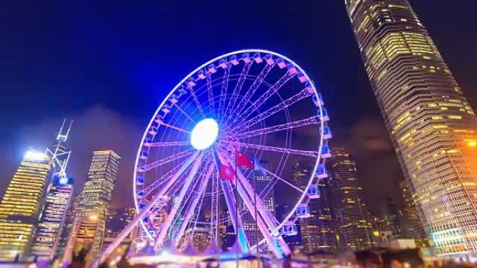 香港夜间观察摩天轮地标香港4k时间推移 (缩小)