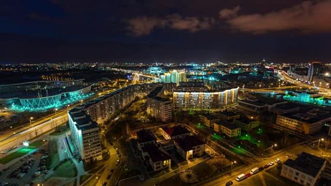 白俄罗斯夜灯屋顶顶明斯克城市全景4k延时