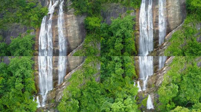 天狼星瀑布的鸟瞰图，喷水溅出了Doi Inthanon国家公园山著名的瀑布之一。位于泰国清迈。