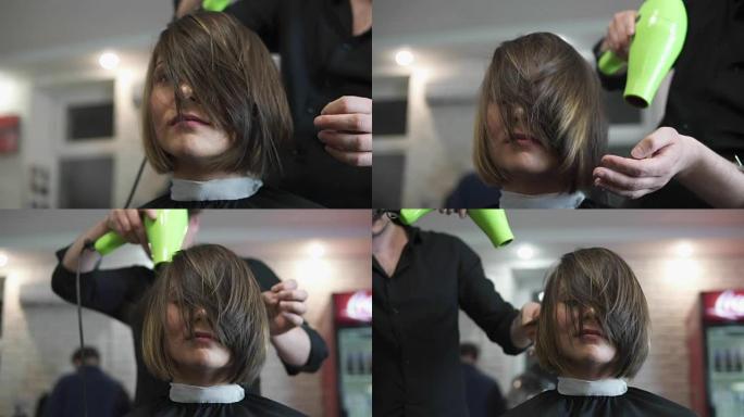 年轻女子在美容院打扮头发