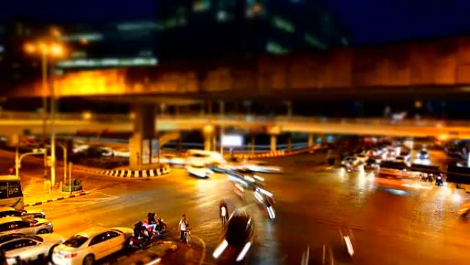延时-曼谷街的交通灯-微型效应