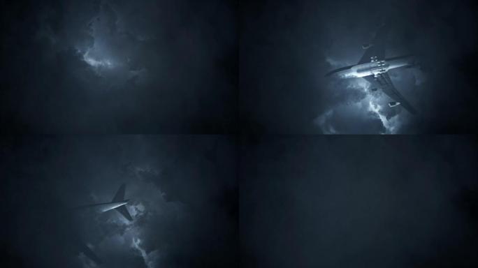 飞机在闪电风暴中飞行