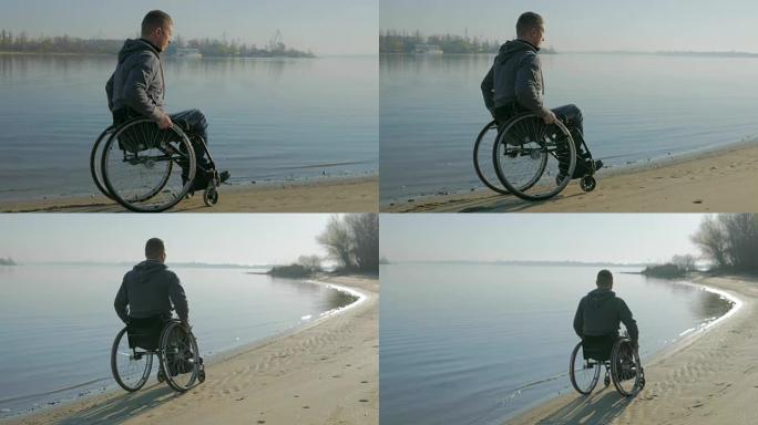 坐在轮椅上的残障人士，对未来失去了信心