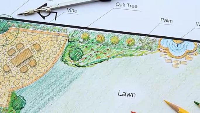 景观设计师设计l形花园平面图