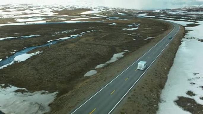 北极圈道路的航拍