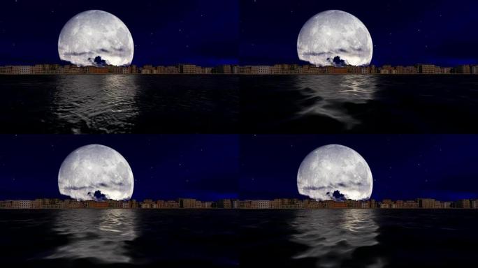 风景威尼斯之夜大月亮