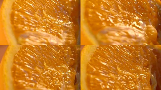 新鲜的橙色水果。多汁的橙色水果特写。挤压橙色宏