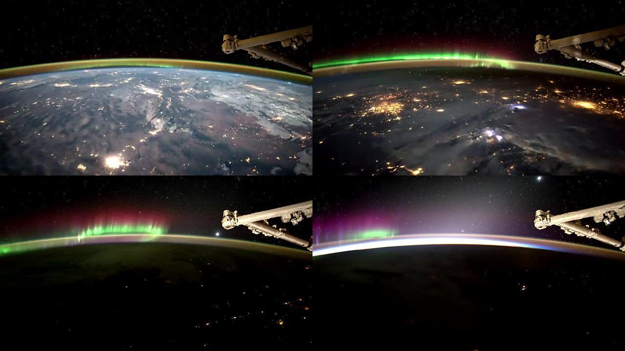 从国际空间站ISS看到的夜间地球。美国国家航空航天局提供的这段视频的元素