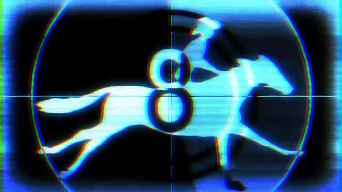 全息复古未来倒计时与牛仔骑在黑色背景新质量通用运动动态动画多彩快乐酷视频片段循环