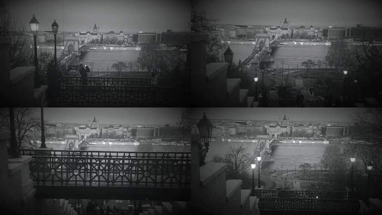 布达佩斯城堡缆车，老电影风格。中间部分