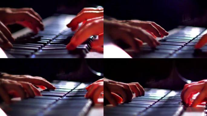 有才华的表演音乐家演奏三角钢琴的电影宏观镜头