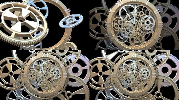 带有旋转齿轮和箭头的时钟