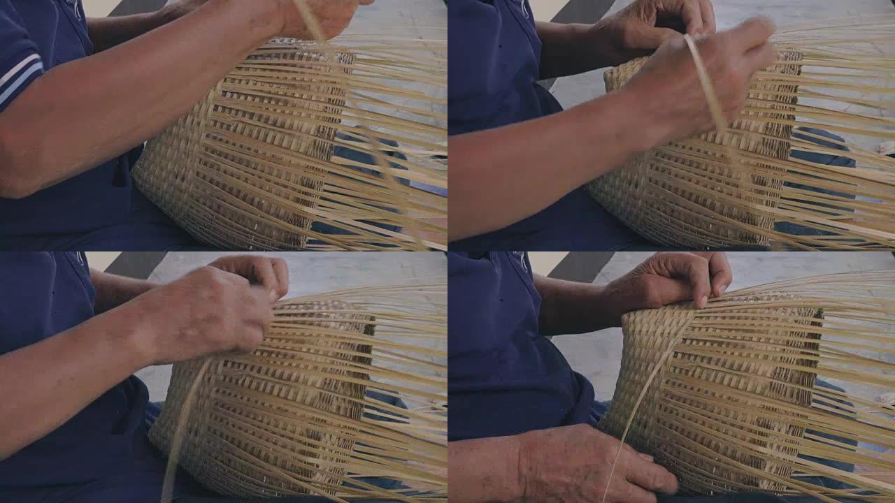 手工编织竹篮，泰国清迈村民手工制作。