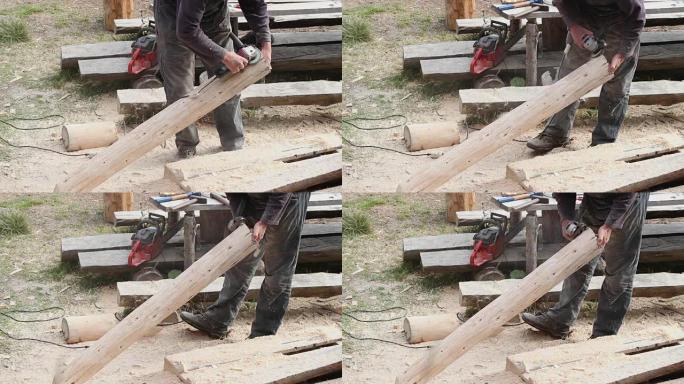 木匠用研磨机打磨木材