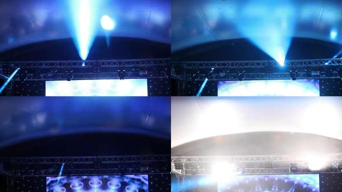 音乐会上的舞台灯带雾，控制台上的舞台灯，音乐会舞台上的灯光，娱乐音乐会舞台上的灯光