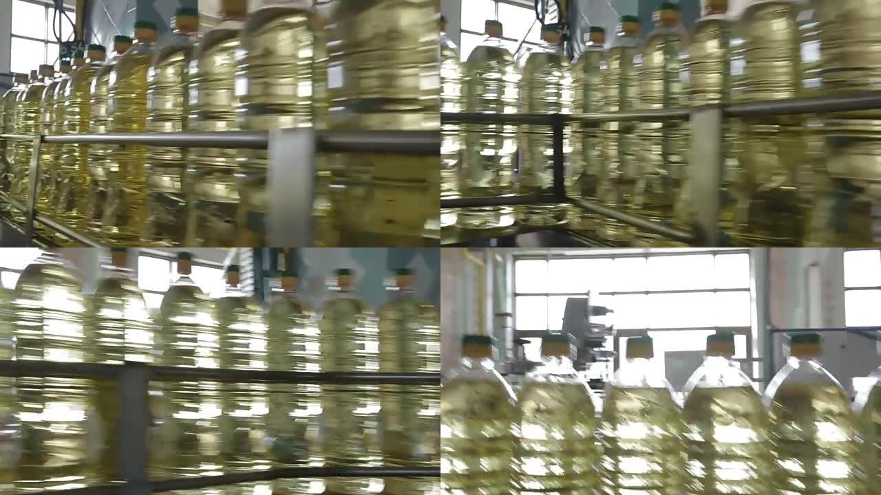 在工厂生产葵花籽油