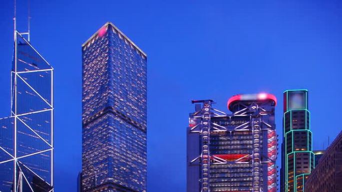 香港金钟在蓝色时刻的时间流逝，泛运动