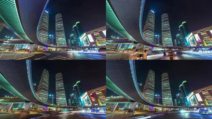 中国夜灯上海城市交通街中心全景4k延时