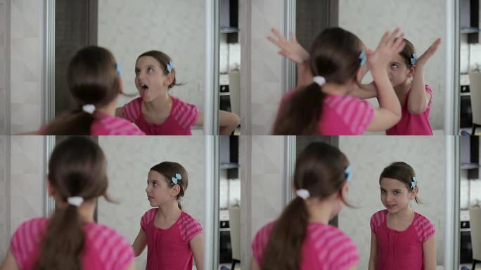 小女孩在镜子前露面