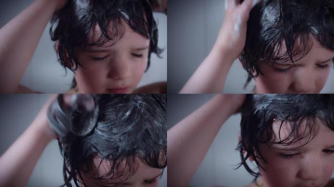 4k洗澡的孩子用洗发水洗头