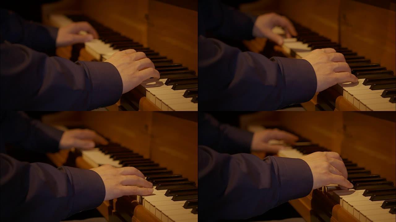 从侧面看钢琴演奏者的手